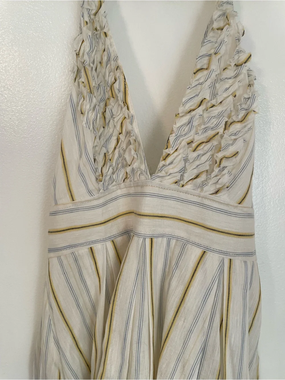 J. Crew Sylvan Striped Halter Midi Dress Linen Cotton Blend Ruffle size 2